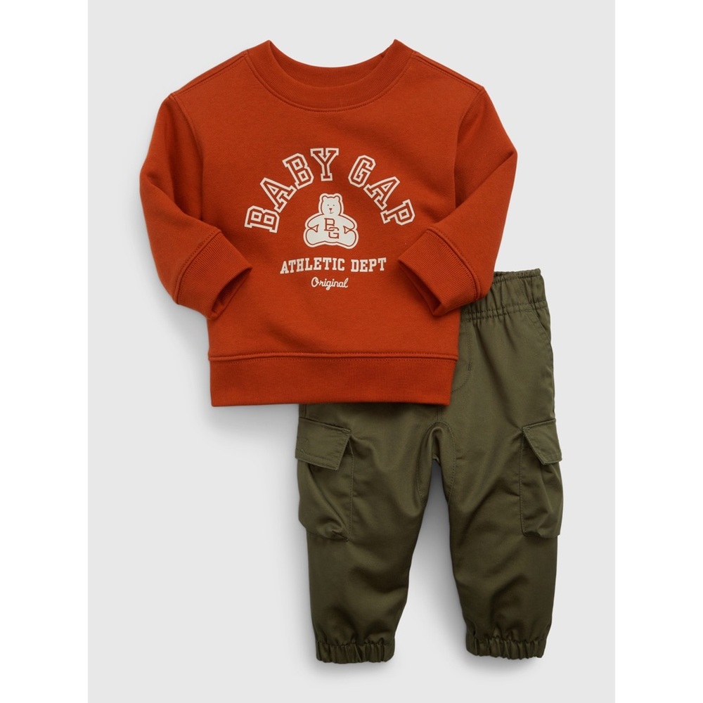 Baby Gap Dark Orange & Olive Green Baby Logo Cargo Outfit Set Size 18-24M